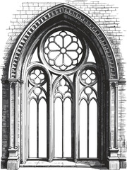 Gothic Window Design: Intricate Arched Window with Stained Glass and Ornate Details