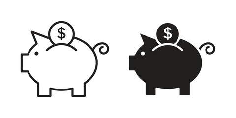 Piggy bank icon. Monochrome simple icons for templates, web design