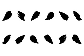 Wings icons. of black wings icons. Bird wings, angel wings elements. Wings Collection in different shape. Vector illustration 