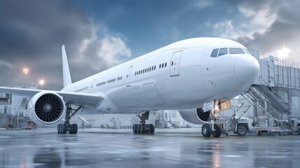 Obraz premium Commercial jetliner parked at airport gate ready for travel