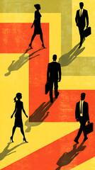 faceless people walking in different directions symbolizing confusion and madness