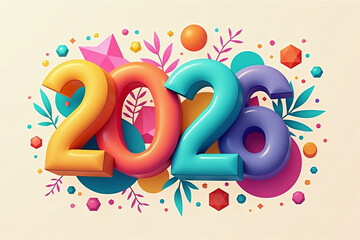 Year 2026 3D Text on Colorful Geometric Abstract Background