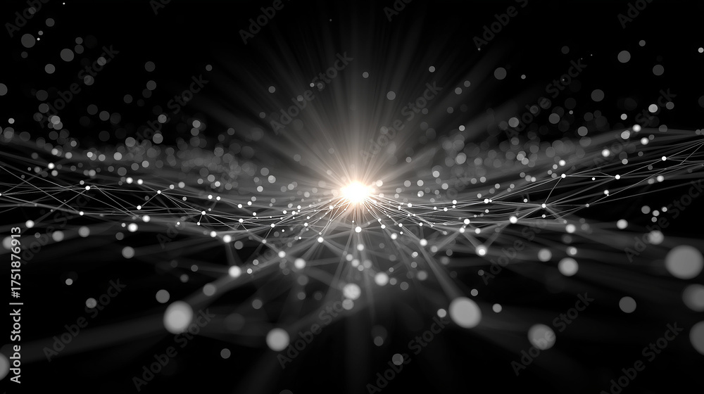 Wall mural digital network nexus: a mesmerizing display of interconnected nodes and radiant energy pulses acros