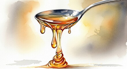Golden Liquid Drips from Spoon onto Surface