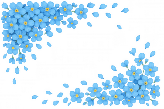 Forget-me-not flowers forming corners border with blue petals falling, watercolor botanical drawing - Powered by Adobe