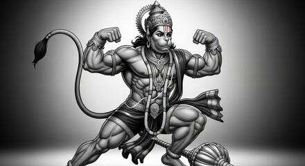 Powerful Muscular Figure Showing Strength, Monochrome Spiritual Art