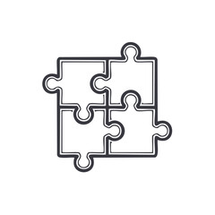 Four Puzzle Pieces Interlocked to Form a Square Outline Icon on White