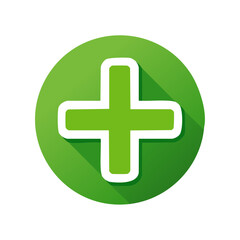 Obraz premium Green plus sign icon with long shadow in a flat design style