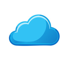 Fototapeta premium Blue cloud icon with shiny outline, illustration of weather, isolated on white.
