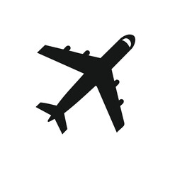 Obraz premium Silhouette of a modern jet airplane flying in a simple vector graphic style