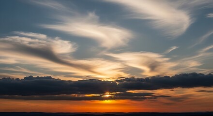 Fototapeta premium Sunset Over Water with Dramatic Clouds.