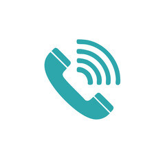 Telephone receiver icon with wireless signal waves indicating communication or call