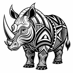 Fototapeta premium Detailed monochrome rhino with patterns art silhouette