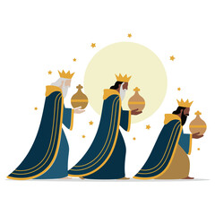 Obraz premium Flat Reyes Magos Vector Illustration of Three Wise Men.