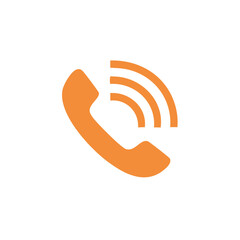 Telephone handset icon with signal. Customer service, call center, communication concept. Orange sign on white background.