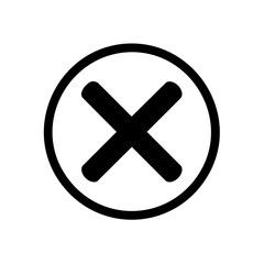 Black X mark within a circle icon. Symbol of cancellation, wrong, or negative.