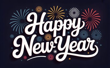 Elegant Happy New Year Greeting Card with Fireworks and Stylish Font