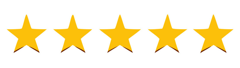 Five stars customer product rating review icon in flat style, star isolated on white background, review business concept, for apps and websites