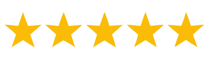 Five stars customer product rating review icon in flat style, star isolated on white background, review business concept, for apps and websites