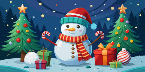 Happy Snowman Character in a Winter Forest Landscape
Perfect for website banners, holiday greeting cards, seasonal promotions, digital backgrounds, and packaging designs.
