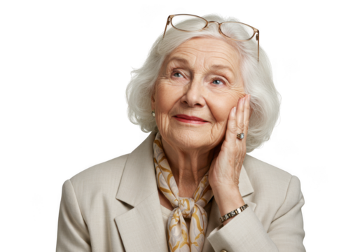 Elderly woman with glasses isolated on transparent background