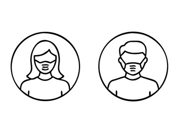 Man and Woman No Entry Without Face Mask or Wear a Mask Icon. Vector illustration