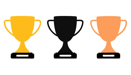 Gold, silver and bronze Trophy flat vector icon, medals isolated on white background, sports business concept