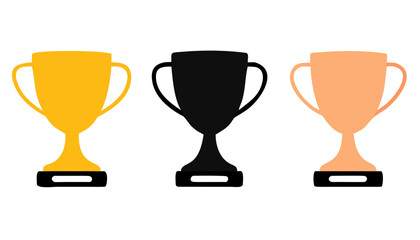 Gold, silver and bronze Trophy flat vector icon, medals isolated on white background, sports business concept