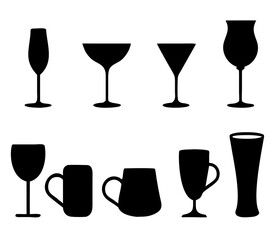 Set of vector glasses. Set of vector glasses for wine, martini, champagne and other