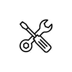 Spanner and Screwdriver icon in line style, Repair symbol isolated on white background, Tools icon, service and repair business concept