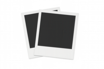 Two overlapping blank instant frames displaying empty space, perfect for memories or retro design elements. Transparent background