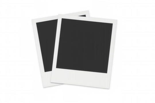 Two overlapping blank instant frames displaying empty space, perfect for memories or retro design elements. Transparent background