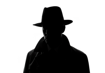 Silhouette of a man in a fedora hat isolated on transparent background