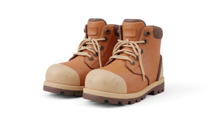 Pair of Brown Leather Work Boots with Laces.