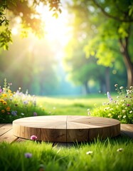 Wooden Platform in a Sunny Garden Setting