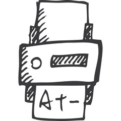 Hand drawn sketch of a simple printer with paper coming out showing the text At plus or minus on a transparent background