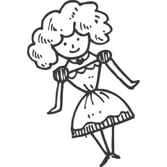 Hand Drawn Sketch Of A Smiling Girl In A Frilly Dress With Curly Hair And Transparent Background
