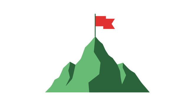 Green Mountain Peak with Red Flag Illustration.