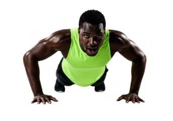 Man doing pushups isolated on transparent background