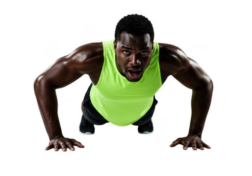 Man doing pushups isolated on transparent background