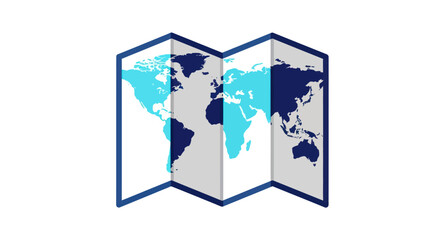 Folded World Map Illustration with Blue and Gray Tones.