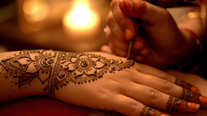 Artisan painting Floral Henna on a bride hand