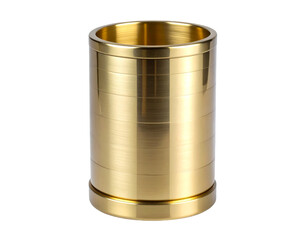 Front View of Polished Brass Pen Holder, Minimalist Design, Isolated on Transparent Background