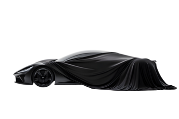 Futuristic car silhouette covered with silky fabric for design and innovation concepts