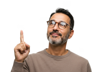 Man pointing up isolated on transparent background