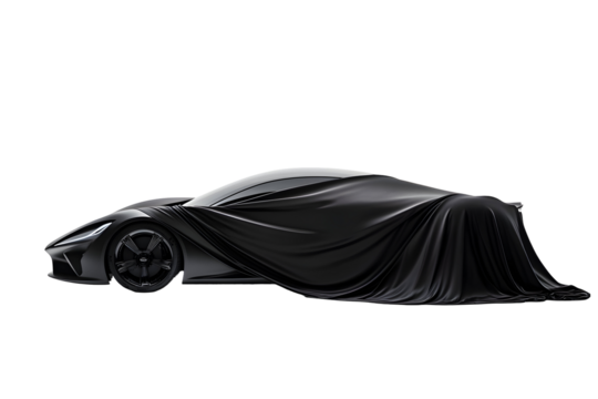 Futuristic car silhouette covered with silky fabric for design and innovation concepts
