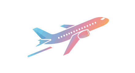 Colorful geometric airplane ascending with a gradient of blue orange and pink hues.