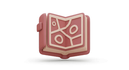 Open Book with Map Illustration Stylized 3D Icon.