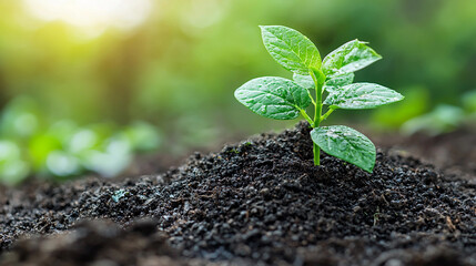 Growing green plant on soil for Earth Day celebration Generative AI