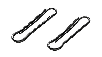 Fototapeta premium Sleek black metallic paperclips on black background for office supplies and stationery design